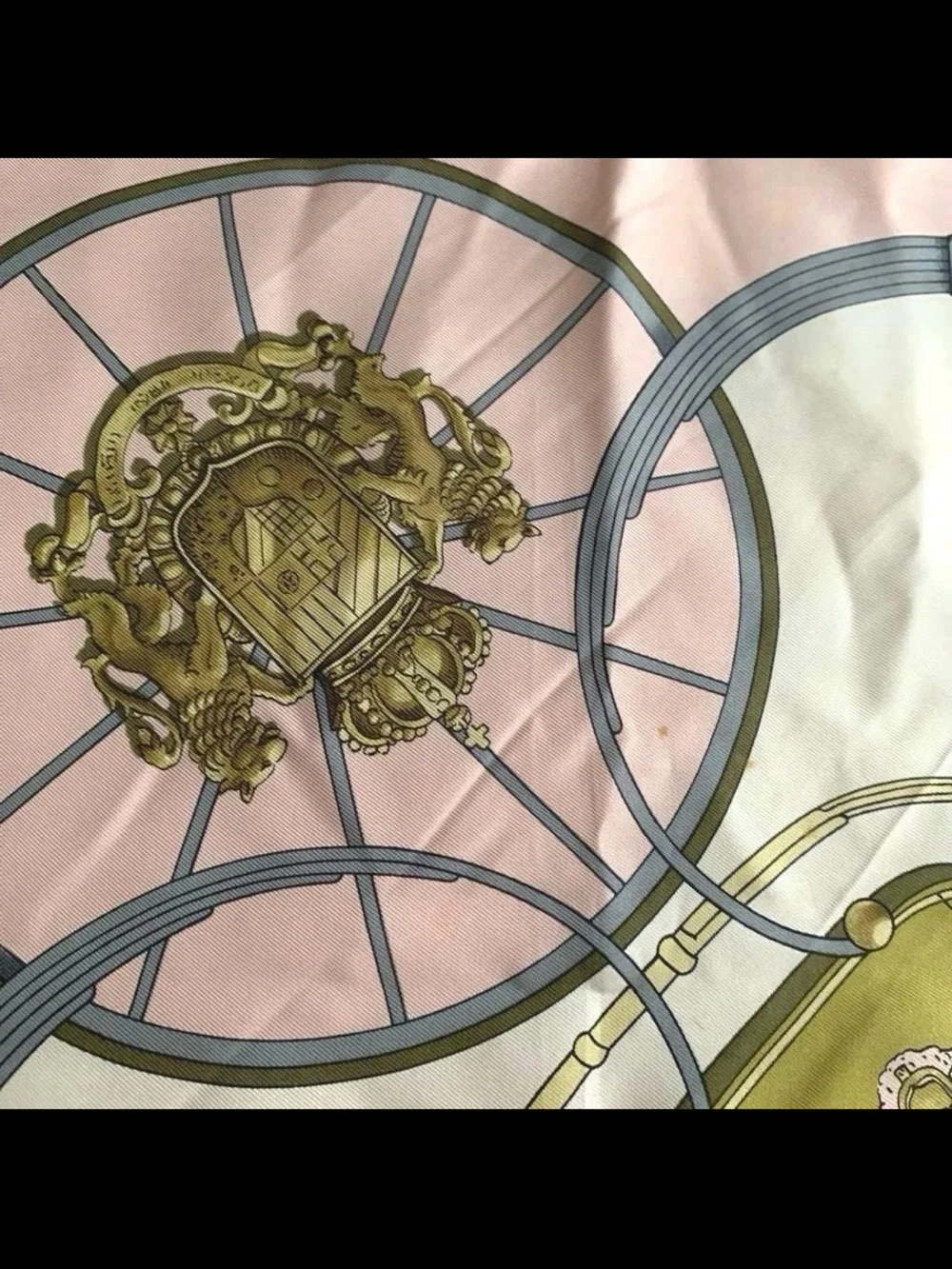 Hermes Pink, Gold and Gray Silk Scarf